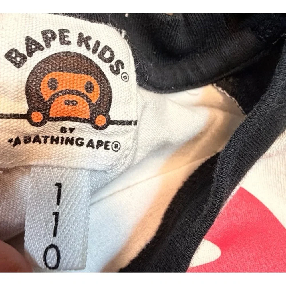 Bathing Ape BAPE kids raglan l/s shirt size 110. 2/3T. Patterned logo sleeves